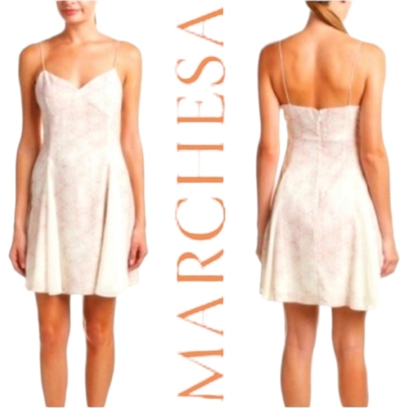 Marchesa Rose Kaleidoscope Mini Swing Dress Pink/Crm A-line Thin Straps MED NWT - Picture 1 of 16